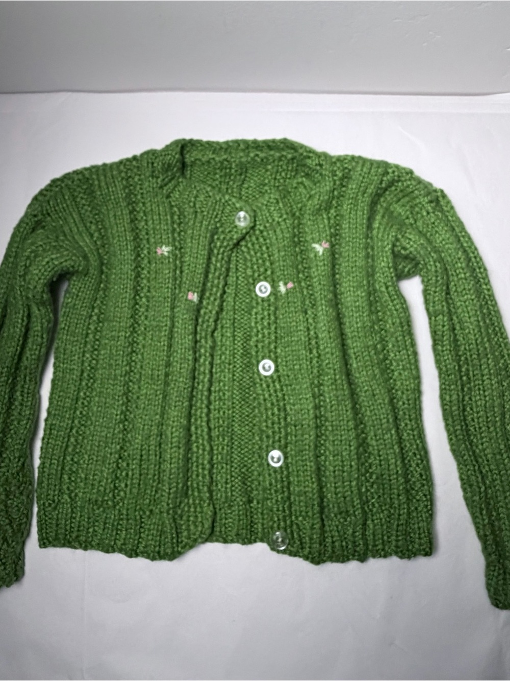 Hand Crafted Cozy Green Chunky Knit Button Cardigan for Kids